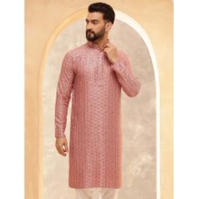SOJANYA (Since 1958) Men's Cotton Rayon Shiny Thread Sequinned Coral Kurta