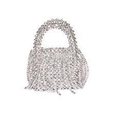 Sassora Luxury Beads Stitched Women Party Handbag - Silver