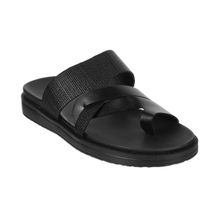 Mochi Mens Black Flat ChappalsMochi Mens Black Synthetic Textured Sandals