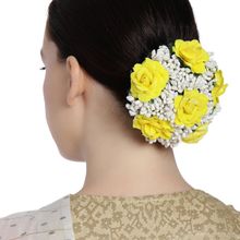 Accessher Yellow White Hair Bun Cover Hair Rose Clip-Hair Bun Decoration Gajra-Extension For Women