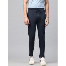 TOM BURG Navy Blue Men Mid-Rise Cotton Zipper Pocket Trackpant