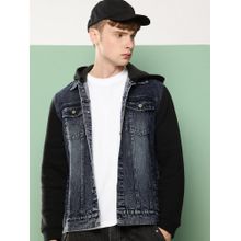 Voxati Grey Men's Washed Denim Hooded Jacket
