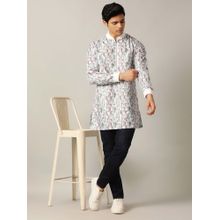 THE KURTA COMPANY White Multi Silk Blend Printed Short Kurta