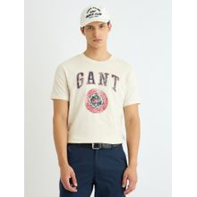 GANT Men Cream Round Neck Short Sleeve Regular Fit T-Shirt