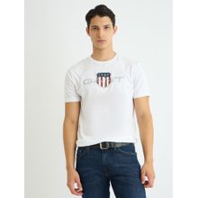 GANT Men White Printed Round Neck Short Sleeve Regular Fit Archive Shield T-Shirt
