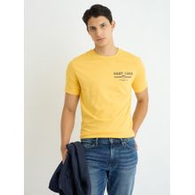 GANT Men Yellow Round Neck Short Sleeve Regular Fit T-Shirt