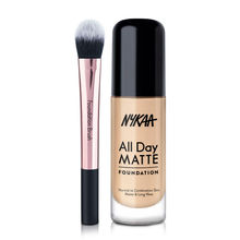 Nykaa Cosmetics All Day Matte Liquid Foundation + Nykaa Blend Pro Foundation Makeup Brush Combo