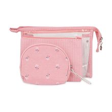 Visual Echoes Multi-Purpose Travel Cosmetic/ Toiletry/Organiser Zipper Pouch - Set Of 3 (Pink)