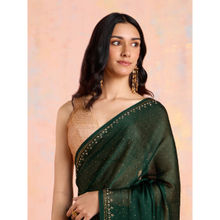 Likha Dark Green Satin Solid Embellished and Sequined Saree with Unstitched Blouse LIKSAR19 (Free Size)