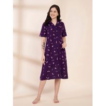 Secret Wish Purple Floral Hosiery Padded Nighty