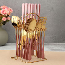 Bonhomie Gold and Blush Pink Solid Metal Cutlery Set Pack of 24