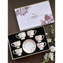 Vigneto Gold Roses Cup & Saucer Set (6 Cups & 6 Saucers 180 Ml)