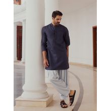 Andamen Men Navy Short Length Plain Embroidered Kurta