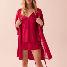 La Vie En Rose Satin and Lace Kimono - Red