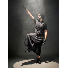Vastramay Black Viscose Kurta with Lungi and Safa (Set of 3)