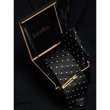 Louis Stitch Men Raven Black Silk Necktie Accessory Gift Set