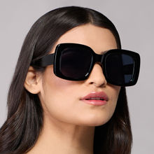 Twenty Dresses by Nykaa Fashion Black Solid Oversized Thick Temples Rectangular Sunglasses