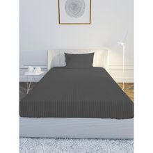 100% Cotton Satin 210TC Single Bedsheet with 1 Pillow Cover Stripe Dark Grey (Single)