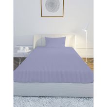 100% Cotton Satin 210TC Single Bedsheet with 1 Pillow Cover Stripe Pearl Blue (Single)