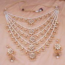 Peora Traditional Kundan Pearl Layered Long Necklace Earring Maang Tikka Jewellery Set (PF37NM4080W)