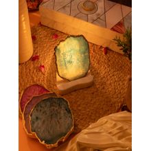 Homearte Agate with Marble Base Back Side Tealight Lamp -Turquoise