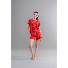 NeceSera Women Red Modal Round Neck Top with Shorts (Set of 2)