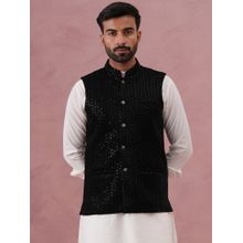 Jompers Black Velvet Sequin Work Nehru Jacket