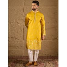 ETHNIC BAY Viscose Embroidered Straight Yellow Kurta