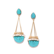 Infuzze Turquoise Blue Gold-Plated Stone-Studded Geometric Handcrafted Drop Earrings