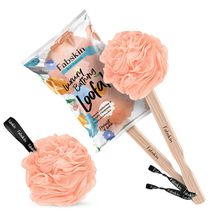 Fabskin Loofah Duo Pack - Bath Brush With Wooden Handle & Round Loofah - For Men & Women-Peach