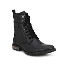 Delize Solid Black Lace-up High Ankle Boots