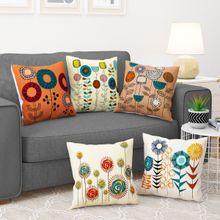 Story@Home Mustard & Green Floral 5 Units Of Helio Cushion Covers (Pack of 5) (16x16 inches)