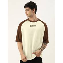 MANIAC Men'S Beige Cotton Colorblock Oversized T-Shirt