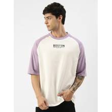 MANIAC Purple Cotton Colorblock Oversized T-Shirt