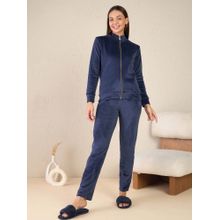 Sweet Dreams Womens Velour Spandex Front Open Navy Blue Jacket with Trouser