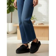 Carlton London Women Platform Black Room Slippers with Plush Faux Fur