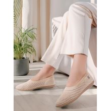Carlton London Women Woven Design Pattern Slip On Beige Ballerinas