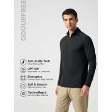 Technosport Black Mens Solid Slim Fit Mock Neck Sports T-Shirt