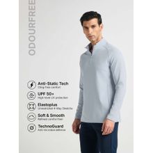 Technosport Blue Mens Solid Slim Fit Mock Neck Sports T-Shirt