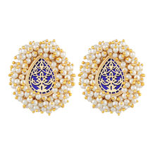 Asmitta Ethnic Meenakari Pearl Embellished Gold Toned Big Stud Earring