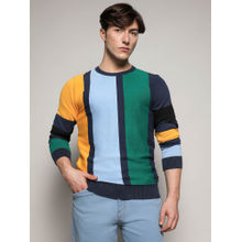 Campus Sutra Mens Contrast Panel Relaxed Pullover Multi-Color Sweater