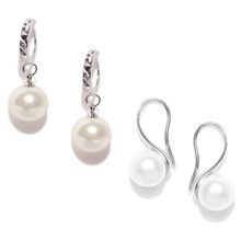 OOMPH Jewellery Combo Of 2 Silver Plated White Pearl Delicate Drop Earrings For Women & Girls