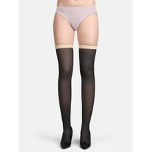 NEXT2SKIN Womens Black Dual Tone Fleece Thermal Thigh High Opaque Socks Stockings