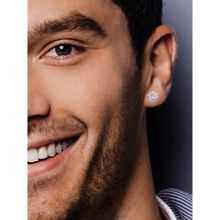 OOMPH Pair of Silver Plated Round Cubic Zirconia Stud Earrings for Men