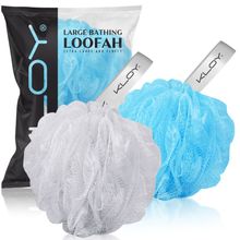 KLOY Large Bath Loofah Sponge Scrubber Exfoliator - White And Blue (Pack Of 2 )