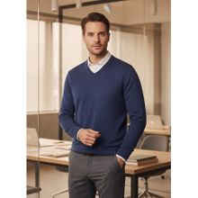 98 Degree North Men Merino Wool Blend V-Neck Pullover Navy Blue Sweater