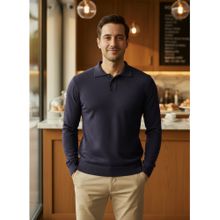 98 Degree North Men Merino Wool Blend Navy Blue Pullover Sweater