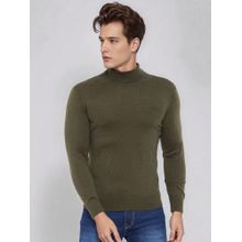 98 Degree North Men Merino Wool Blend Turtle Neck Pullover Olive Sweater