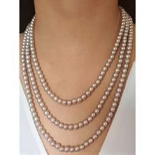 Estele Rhodium Plated Elegant 3 Line Pearl Necklace for Women