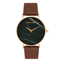 Joker & Witch Giselle Black Marble Dial Brown Strap Watch For Women